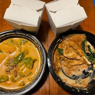 Shrimp curry and chicken on spinach!