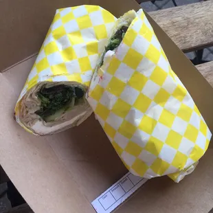 California Wrap: turkey, cucumber, tomato, avocado mousse, balsamic cream cheese &amp; mixed greens