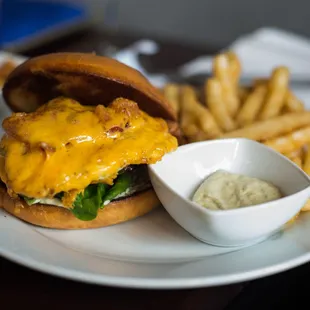 a cheeseburger and french fries