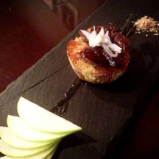 Seared foie gras on bacon bread pudding!'