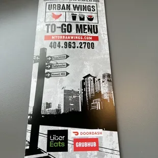 a menu for urban eats