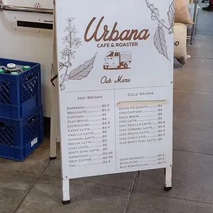 a sign for the menu