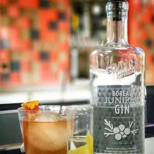 Old Fashioned and Boreal Juniper Gin with lemon.