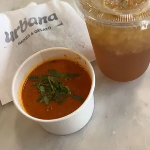 Raspberry tea and tomato basil soup