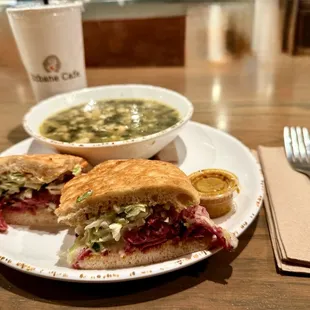 Tri tip pastrami sandwich  Bowl of Italian wedding soup