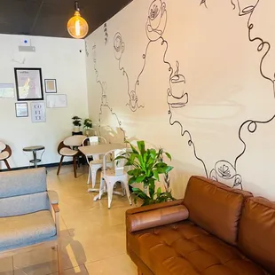 a living room and dining area
