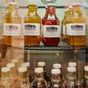 a variety of kombucha drinks