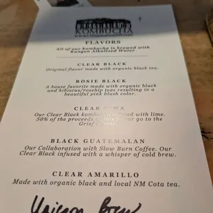 Kombucha flight descriptions