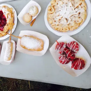Snack time!  Fried Red Velvet Oreo Cookies, Fried Twinkies and Funnel Cake!