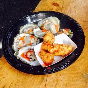Oysters on a half shell &amp; fried oysters. This plate says it all &amp; sums up this Oyster Festival 4 sure!  #bringyaownhotsaucetho!