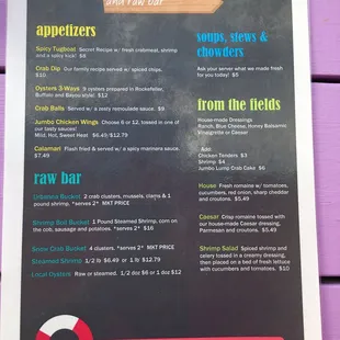 Menu - they do have a full menu but I just care about the raw bar!! And the daily special on the chalkboard !!