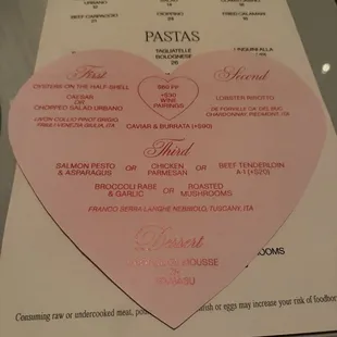 Valentine's Day menu