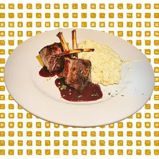 BABY LAMB CHOPS

over risotto, with a creamy porcini mushrooms sauce