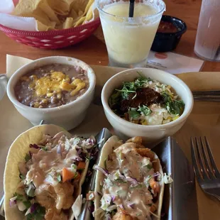 Fish tacos and s house margarita