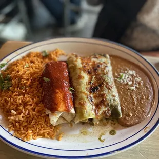 Three item combo with enchiladas and a burrito