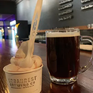 a cup of ice cream and a cup of coffee