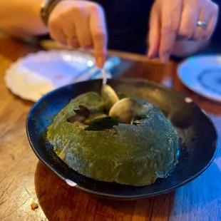 Clams (with an ingenious rice paper/parsley powder cloche)