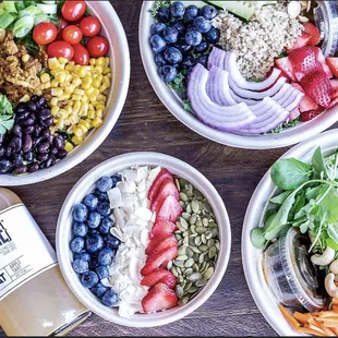 Our different Nourish bowls.. all filled with organic produce and housemade dressings