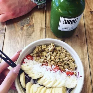 Our yummy , organic Acai bowls with tons of toppings to choose from