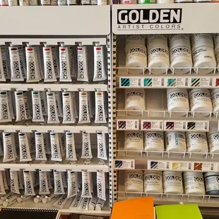 Acrylics and other paints.