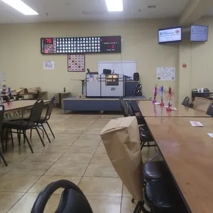 tables and chairs in a restaurant