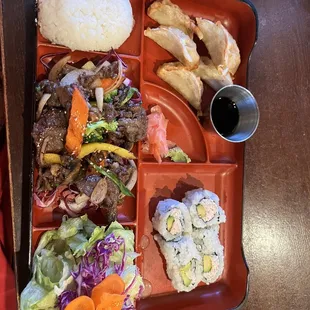 Beef Bulgogi - Deluxe Bento Lunch - with gyoza and California Roll