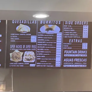 a menu on the wall