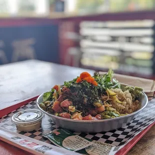 a bowl of food on a tray