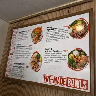 Pre-made bowl menu