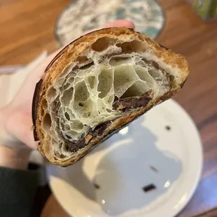 inside of double chocolate croissant