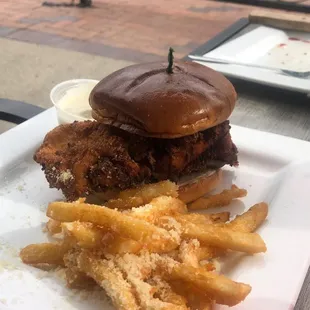 Chicken sandwich and truffle Parmesan fries