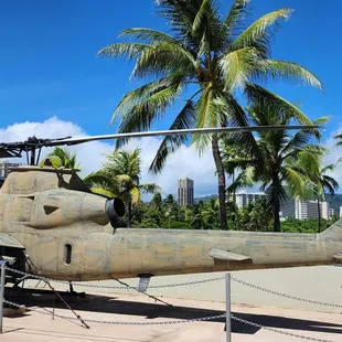 Old Army helicopter on the 2nd floor