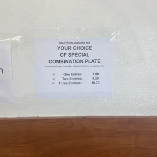 Price of the Combination Plate. Updated on 3/8/2022.