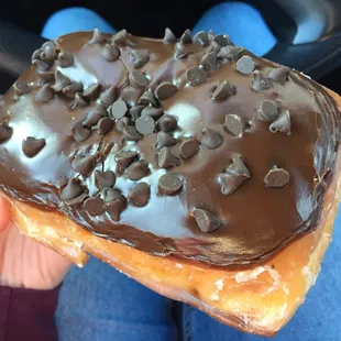 Chocolate-filled chocolate donut w/ chocolate chips!
