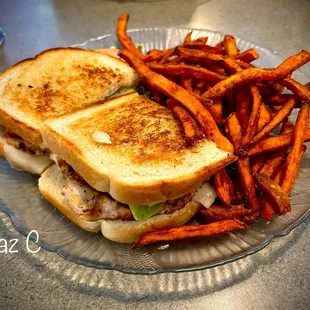 California Chicken Melt w/Sweet Potato Fries