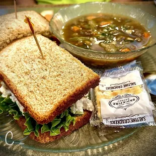 Chicken Salad Sandwich w/Beef Veggie Soup