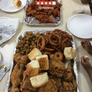 Fried chicken was good, not greasy at all. Fried okra was excellent. Kids enjoyed the hot wings.