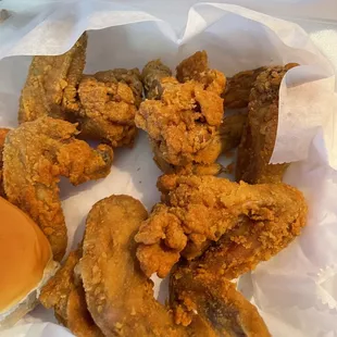 Fried whole 6 Wings Only And 1 Roll
