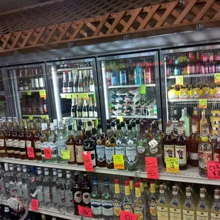 a display of liquor bottles in a store