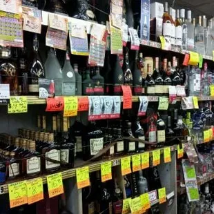 shelves of liquor in a store