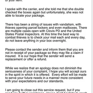 The latest response to my missing sunglasses.