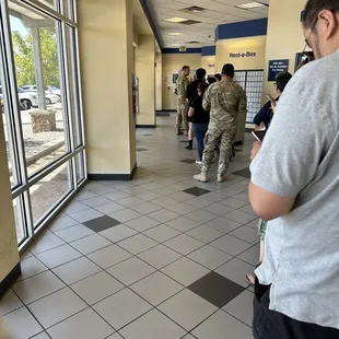 The completely full line that took 45 mins to go through