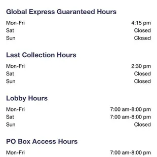 Hours of operation per usps website