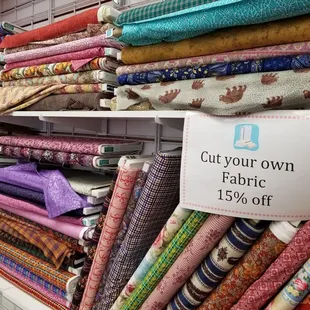 15 percent discount when you cut your own fabric!