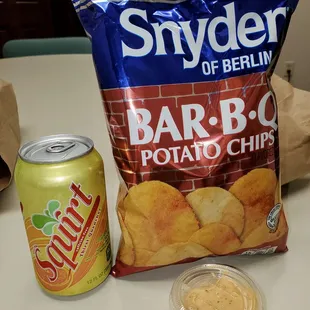 Squirt, chips, and a side of house special mayo.