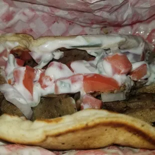 Gyro! Tender meat fantastic sauce. Gonna be a regular!