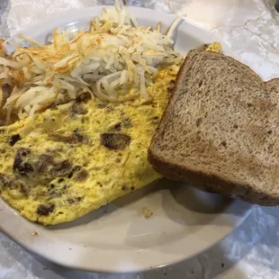 Bacon omelette with Hash Browns