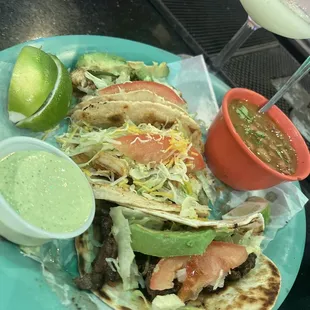 Tacos, beef, chicken and shrimp.