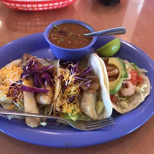 Fish and shrimp tacos.