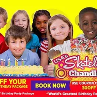 Book Your Child's Birthday &amp; Save $30 NOW at Skateland Chandler. BOOK NOW online or over the phone. Use Coupon Code: "30off" exp. 7/31/18